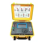 "MarMonix MIR-1020 10kV megohmmeter front panel in rugged yellow carry case with connection diagram"