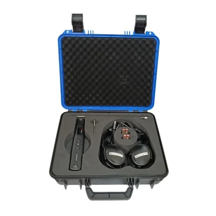 MarMonix MES-111 electronic stethoscope kit in open blue hard carrying case with headphones, probes, and AAA batteries
