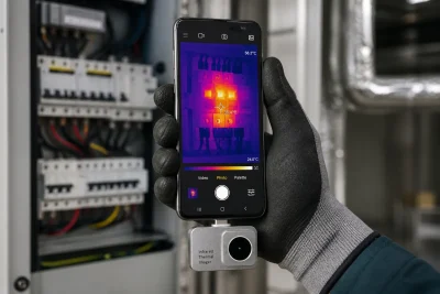 MarMonix MTV-ONE-PRO mobile thermal camera connected to an Android phone